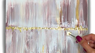 Abstract Acrylic Painting Pour and Swipe With Gold Leaf Technique