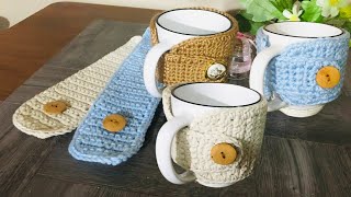 Como hacer Forro a tus Tazas en Crochet paso a paso, cubretaza funda para taza, forro para tazas