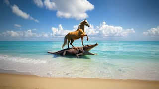 Arabian horse saves her baby life by arriving on time😢😭. #shorts #crocodile #attack #horse