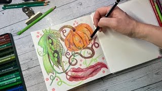 Sketchbook session - live stream  | colour pencil sketches of veggies