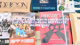 my biggest kpop haul yet! 12+ albums and merch/mds unboxings! ♡ txt, nct, rv, & blackpink! [asmr]