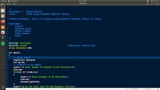 C++ Code For Implementation Of Stack Using Standard Template Library.