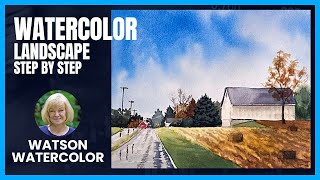 Easy Watercolor Landscape with Barn - Step by Step Tutorial for Beginners