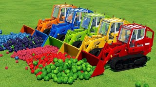 TRANSPORTING PIXAR CARS & FRUITS WITH COLORED & JOHN DEERE vs CLAAS vs TRACTORS - BeamNG.drive #983