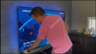 2024 Philips 75 "The One" unboxing and wall mounting - How to wall mount ambilight TV.