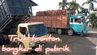 aktivitas truk sawit tronton bongkar di pabrik!!@suriadi kw loader