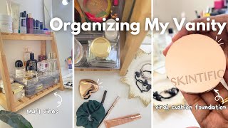 Vanity Organization • organizing tips, basic skincare routine | Viral Skintific Cushion Foundation 🧼