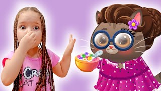 Bubbu and Nastya and Nanny are playing a game | the Nanny takes care of Nastya and the cat Bubbu