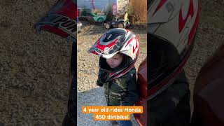 4 year old rides Honda 450 dirtbike