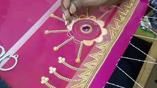 making of thread work flower on blouse sleeves