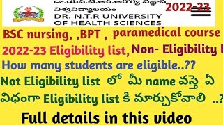 DR ntr university Eligibility list release 2022-23,non Eligibility list Students Mee kosam educat@