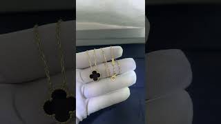 Custom Made Van Cleef Arpels Vintage Alhambra Necklace 18K Yellow Gold Onyx Stone