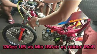 DRAG RACE 130cc UB vs MIO 160cc and RAIDER 150 fi SUPER STOCK (GTR katuwaan race)