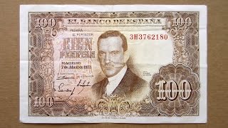 100 Spanish Pesetas Banknote (Hundred Pesetas Spain: 1953) Obverse & Reverse