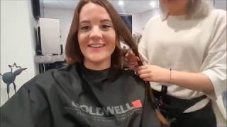 Long red hair to bob haircut