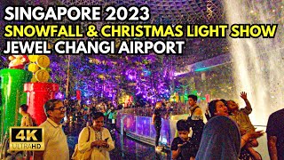 Snowfall & Christmas Light Show at Jewel, Changi Airport ~ Singapore Walking Tours [4K]