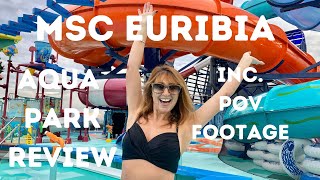 MSC EURIBIA AQUA PARK - SCARY, FUN WATER SLIDES REVIEW, INC. POV FOOTAGE OF COMING DOWN SLIDES!