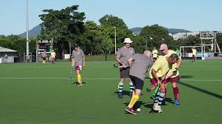 Mens Masters hockey. Over 60's Cairns 2021. Yellow v Grey