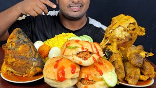 Eating Spicy Big Fish Head Curry,Mutton Nalli,Chicken Burgar,Goat Head,Egg With Khichuri | Asmr Show