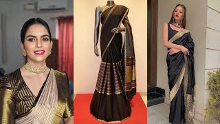 Black kanjivaram silk saree || Latest black kanjivaram saree design