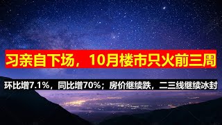 习总亲自下场救市，10月楼市只火了前三周；环比增70%，同比涨7.1%，成交暴涨背后有大患：房价继续跌，除一线反弹外其他城市冰封。