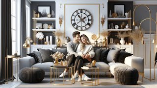 " Living Room Makeover: Black, White, Gray & Gold Decor Ideas"