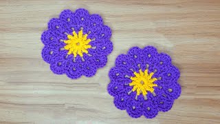 How to Crochet Beautiful Yellow mix Purple Coaster | Crochet Coaster Tutorial | Tea Coaster Crochet