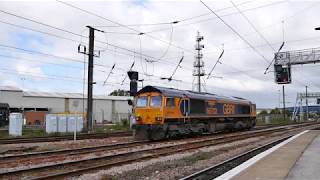 GBRF Class 66 66702 passing Doncaster station 4th May 2019