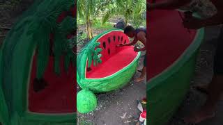 Painting of Water Melon Inspired Bench #watermeloninspiredbench #paintjob #concretebench