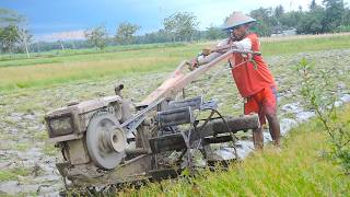 Dead Grass And Weeds Turning Over Using A Hand Tractor