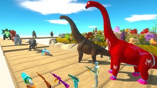 2x BRACHIOSAURUS vs T REX DEATH RUN RESCUE MISSION - Animal Revolt Battle Simulator