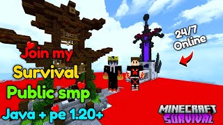 Join my public smp🤩 for (java+pe) 24/7 online 1.20 || how to join #bestpublicsmpforminecraftpe