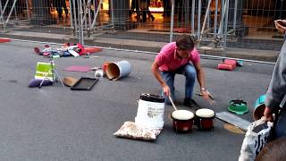 Street Drummer play Techno riff with a trowel - part 2 of 2