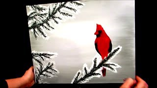 How to paint a cardinal in the snow (WINTER scene)