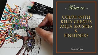 Coloring Ayahuasca Jungle Visions with Kelly Creates Aqua brushes and fineliners