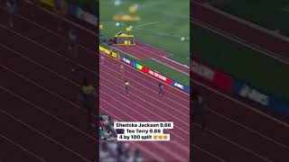 #SherickaJackson and #TeeTeeTerry run 9.66 and 9.88 splits in 4 by 100 meter 🤯🤯🤯 #speed #fast #