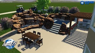 Oakdale spool, waterfall and outdoor kitchen