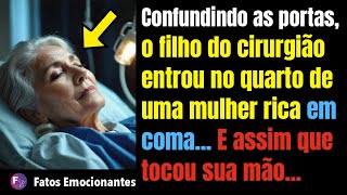 AO ERRAR DE PORTA, O FILHO DO CIRURGIÃO ENTRA NO QUARTO DE UMA MULHER RICA EM COMA. TOCANDO SUA MÃO