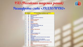 Расшифровка слова АНАЛОГИЧНО