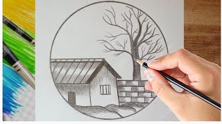 Circle ⭕ Scenery drawing with pencil #circle scenery #Esy Drawing