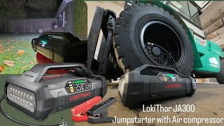 LokiThor JA300 Jumpstarter with compressor - View in the box and first test on a Forklift