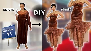 DIY Red Carpet Gown (Using $3 Thrifted Tablecloths!) | Simple Sewing + Thrift Flip