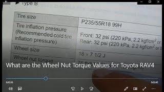 What are the Wheel Nut Torque Values for Toyota RAV4?