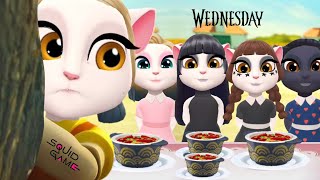 My Talking Angela 2 😍 Squid Game But Wednesday Eating Soup Challenge 🍲