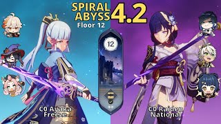 C0 Ayaka Freeze & C0 Raiden National | Spiral Abyss 4.2 | Floor 12 | Genshin Impact