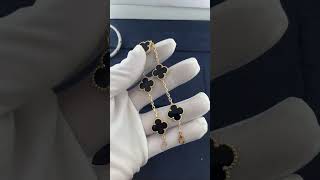 Custom Made Van Cleef Arpels Vintage Alhambra Bracelet 18K Yellow Gold Onyx Stone For Men And Women