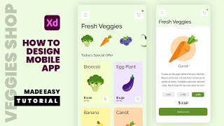 Mobile App UI Design in Adobe XD (Veggies Shop App) - Speed Art Tutorial 2020