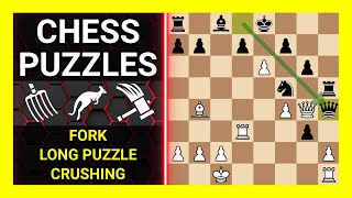 Chess Puzzles to Practice. Themes: Fork, Long puzzle, Crushing. Learn Chess