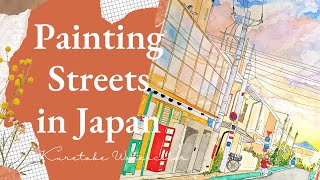 Painting Street in Japan with Kuretake Gansai Tambi 48 Watercolor Set & Review | Hyperlapse painting