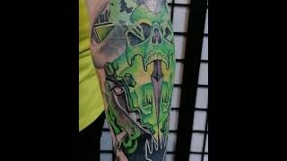 Zen Black Irezumi - Smoking Green Skull Tattoo